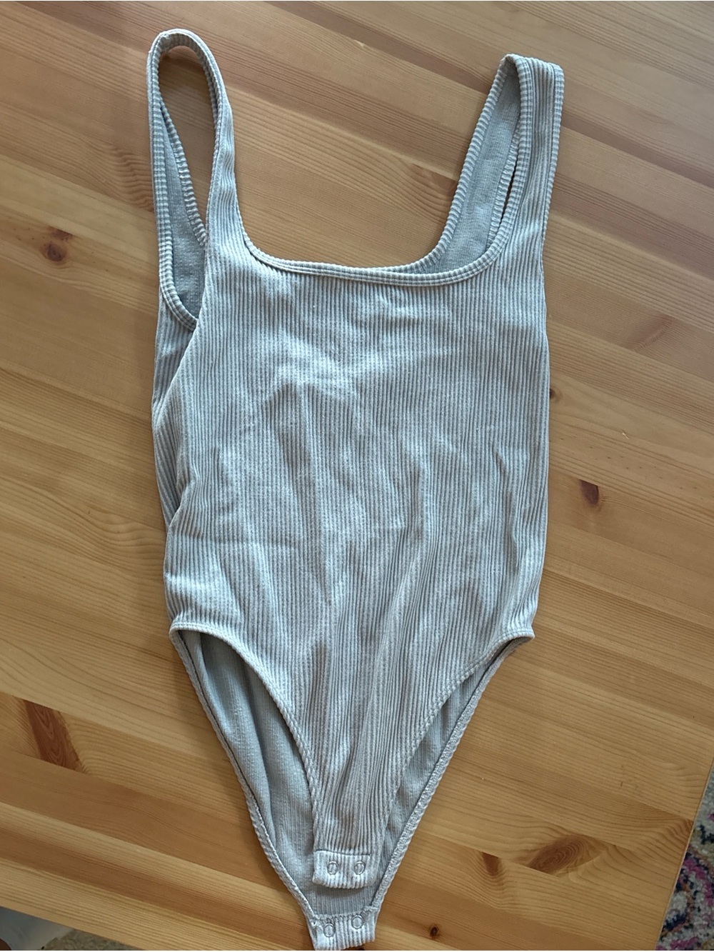 Ribbed Tank One-Piece Bodysuit - Light Gray